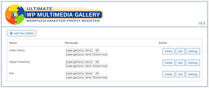 Ultimate WP Multimedia Gallery Admin