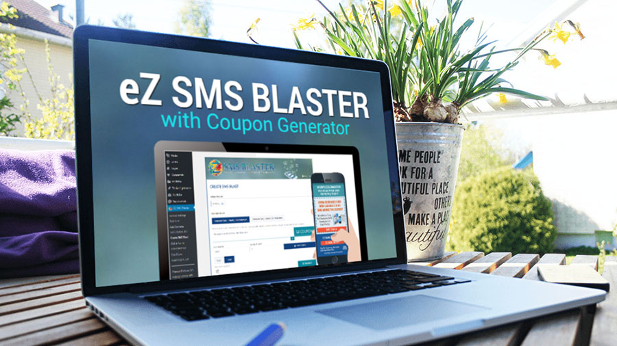 eZ SMS Blaster with Coupon Generator on Laptop