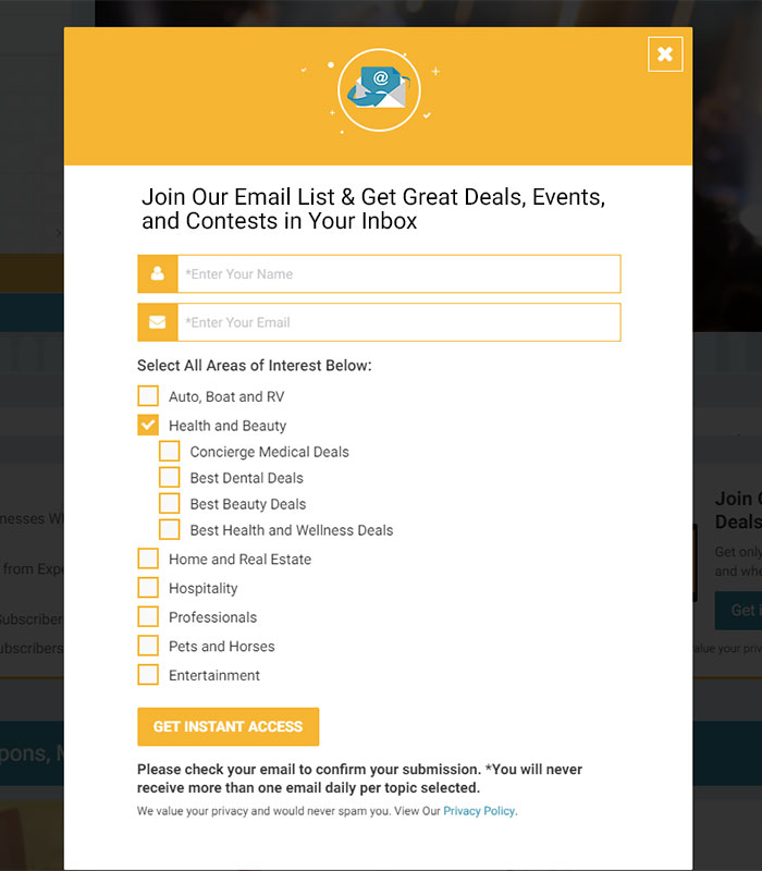 Local Business Deal Event Marketplace Directory Opt-In Email