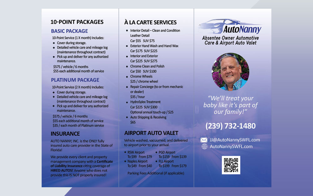 Absentee Owner Auto Services Trifold Brochure Outside