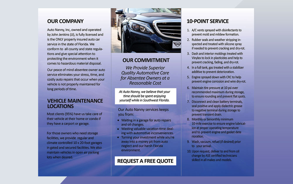 Absentee Owner Auto Services Trifold Brochure Inside